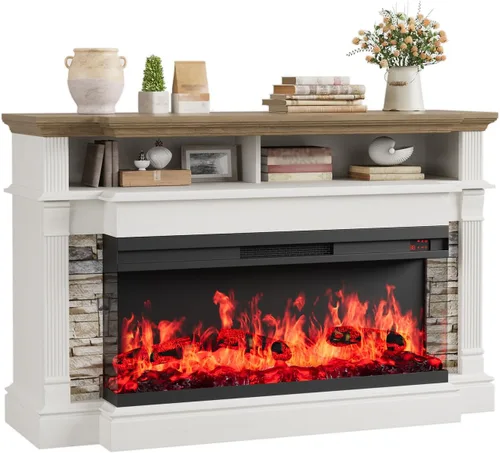 Vista 11 de Soporte de TV con chimenea para televisores de hasta 65", centro de entretenimiento con chimenea de 52" estilo rústico con chimenea eléctrica