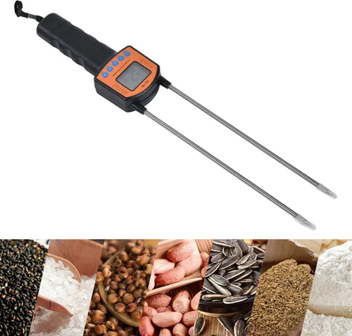 Vista 5 de Medidor de humedad, 5-49.9% de grano de humedad de granos, analizador portátil de contenido de agua, herramientas LCD digitales para cereales, paja