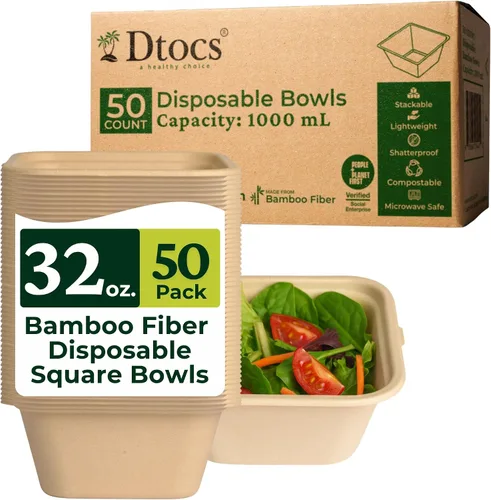 Vista 10 de Dtocs Cuencos desechables de fibra de bambú – 12 onzas, paquete de 200 Cuenco pequeño biodegradable ecológico Cuenco de bagazo apto