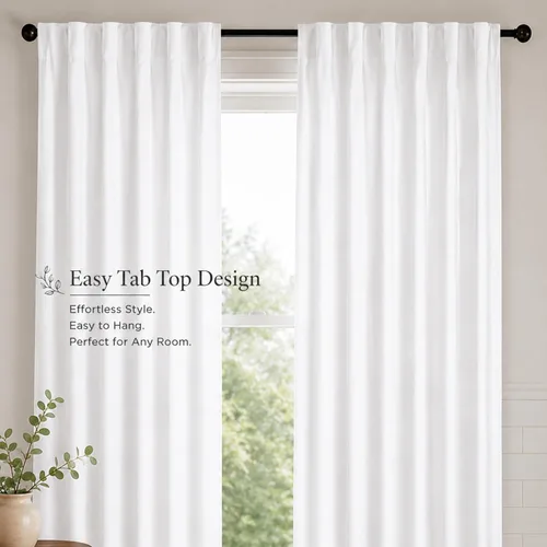 Vista 9 de HOMIDATE Paneles de Cortina de Algodón Blanco con Trabillas Superiores para Ventana de Baño, Juego de 2 de 50 x 84 pulgadas – Estilo Granja Moderno