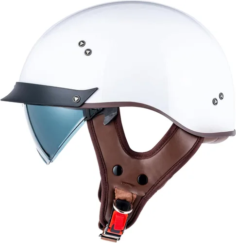 Vista 23 de VCOROS - Medio casco para motocicleta F07 de cara abierta, aprobado por DOT VCOROS Medio casco de motocicleta F07 de cara abierta aprobado por DOT