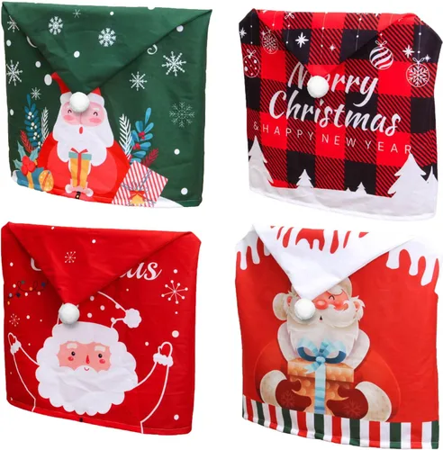 Vista 5 de Juego de 4 fundas para respaldo de silla de Navidad, fundas para sillas de comedor, decoración de Navidad, para restaurante, hotel, hogar, cocina