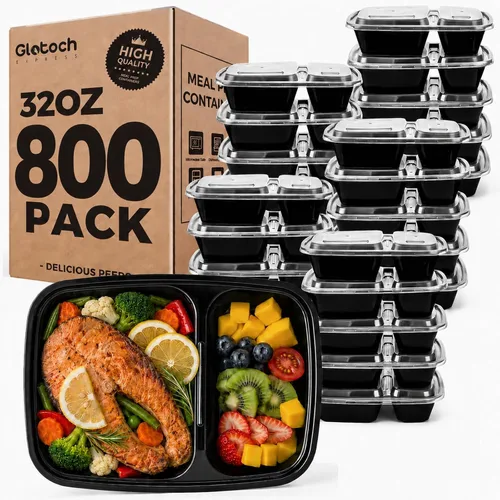Vista 14 de Glotoch - Paquete de 10 recipientes de 32 onzas para preparación de comidas reutilizables, aptos para microondas, extra grandes y gruesos con tapas