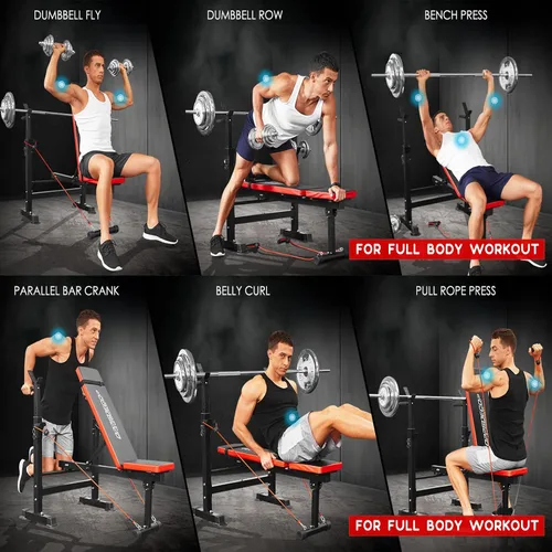 Vista 5 de OPPSDECOR 6-in-1 900LBS ASTM-Certified Foldable Weight Bench Set for Home Gym, Adjustable Bench Press Set with Leg Extension, Leg Curl, Preacher
