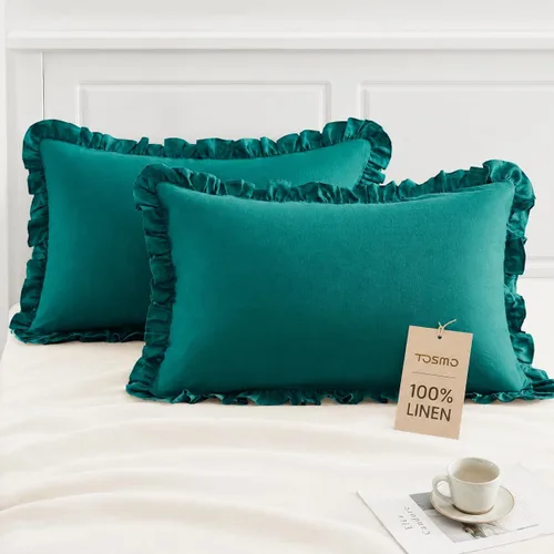 Vista 12 de TOSMO Juego de 2 fundas de almohada 100% lino tamaño estándar, fundas de almohada lavadas a la piedra, cierre de sobre, fundas de almohada suaves