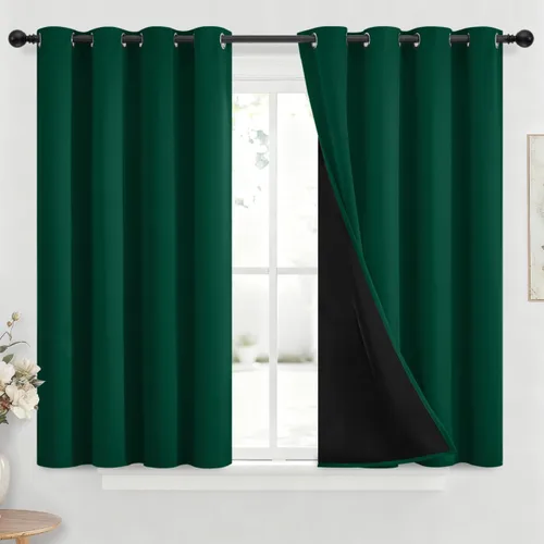 Vista 128 de Yakamok Cortinas negras, cortinas de ventana con aislamiento térmico y eficiencia energética para dormitorio, cortinas opacas completas y cortinas