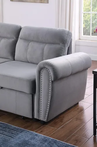Vista 9 de Ashton - Sofá seccional reversible de tela de terciopelo gris