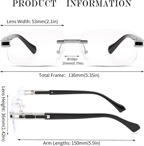 Vista 3 de Hycredi Gafas de sol rectangulares sin montura para mujeres y hombres, sin marco, pequeñas gafas cuadradas tintadas de los años 90