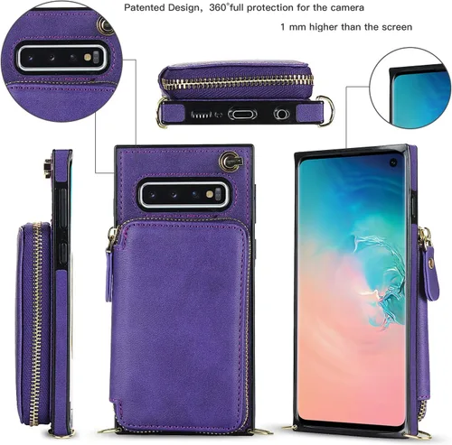 Vista 8 de Asuwish Funda de teléfono para Samsung Galaxy S10 con protector de pantalla de vidrio templado y soporte para tarjetas con cremallera, soporte