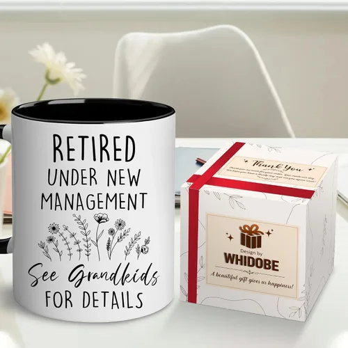 Vista 3 de WHIDOBE Regalos de jubilación para mujeres, regalos de jubilación para abuela, mujer, mamá, compañera de trabajo, taza jubilada bajo nueva gestión