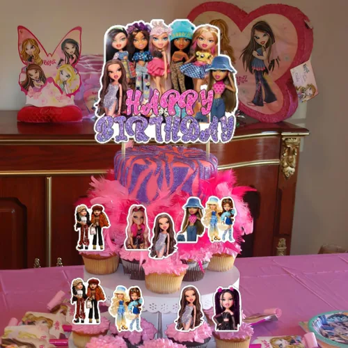 Vista 6 de Decoraciones de fiesta de cumpleaños de niña brat, suministros de fiesta temática de niña mocosa para niños y adultos con pancarta de feliz