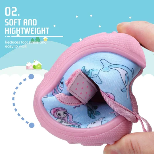 Vista 5 de FANTURE Zapatos de agua para niños y niñas, lindas sandalias acuáticas, playa, piscina, parque acuático, tenis acuáticos, para niños pequeños