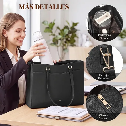 Vista 5 de S-ZONE Bolsa de almuerzo para mujer, bolsa de trabajo con compartimento de Negro