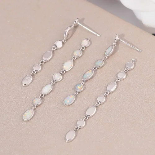 Vista 4 de CiNily Aretes colgantes chapados en oro blanco de 18 quilates con ópalo Sutd para mujer, aretes colgantes de piedras preciosas de ópalo para regalar