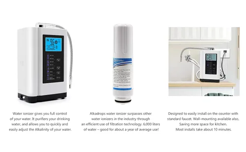 Vista 5 de Ionizador de agua, máquina purificadora de agua PH 3.5-10.5 Máquina de agua de ácido alcalino, hasta -500mV ORP, 8000 litros por filtro, 7 ajustes