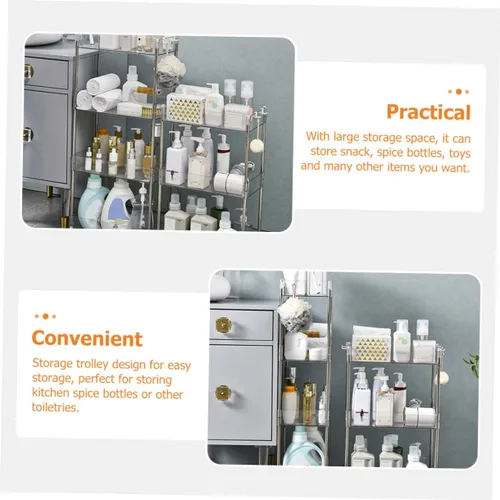 Vista 4 de Holibanna Carrito de almacenamiento delgado con ruedas de 3 niveles, estantería móvil, organizador de baño, blanco, transparente, para cocina, baño