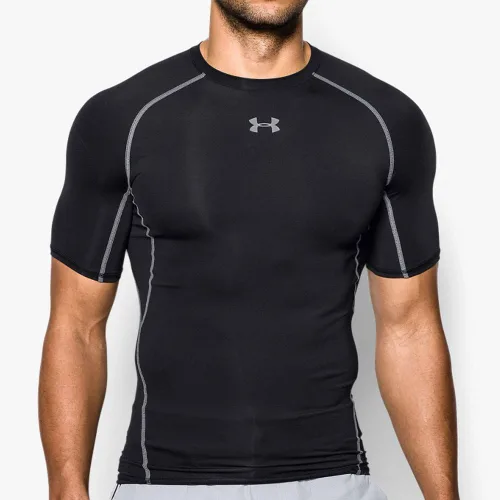 Vista 3 de Under Armour HeatGear Armour - Camiseta de compresión de manga corta para hombre Negro (001)/Acero