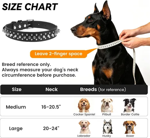 Vista 7 de BINGPET Collar de cuero para perro, cuello con tachuelas, cuello ajustable