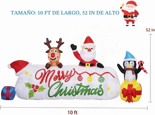 Vista 3 de Beyond Your Thoughts Decoración inflable de Navidad de 10 pies de largo, pancarta de Papá Noel, ciervo, pingüino, regalos inflables para vacaciones