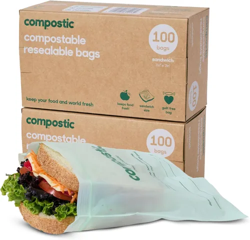 Vista 15 de Compostic Bolsas compostables de galón (60 unidades) Paquete de iniciación – Sellado con cremallera resellable, a base de plantas, compostables