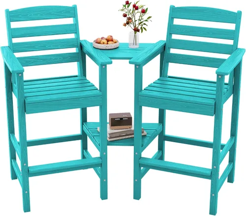 Vista 18 de SERWALL Juego de 2 sillas Adirondack altas Adirondack de gran tamaño, taburetes de bar con altura de barra para exteriores, juego de sillas
