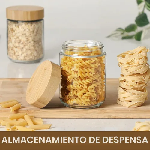 Vista 6 de NETANY Paquete de 6 tarros de vidrio de 16 onzas con tapas herméticas, recipientes de avena durante la noche con tapas de bambú, tarros de ensalada