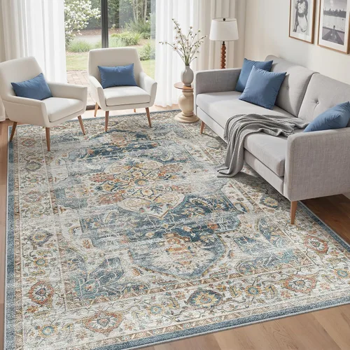 Vista 61 de befbee - Alfombra para sala de estar, lavable y resistente a manchas, con base antideslizante, ideal para dormitorio y cocina, decoración clásica
