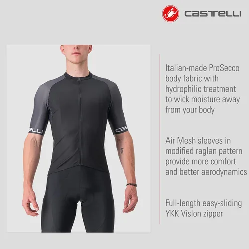 Vista 2 de Castelli Camiseta Entrata VI para hombre, manga de un cuarto con cremallera para aerodinámica, ciclismo de grava y ciclismo de carreras