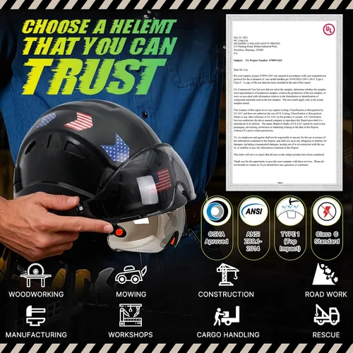 Vista 8 de Construction Hard Hats with Clear and Tinted Visor - OSHA Approved ANSI Z89.1 Dual Eye Protection Black Hard Hat with Chin Straps for Men