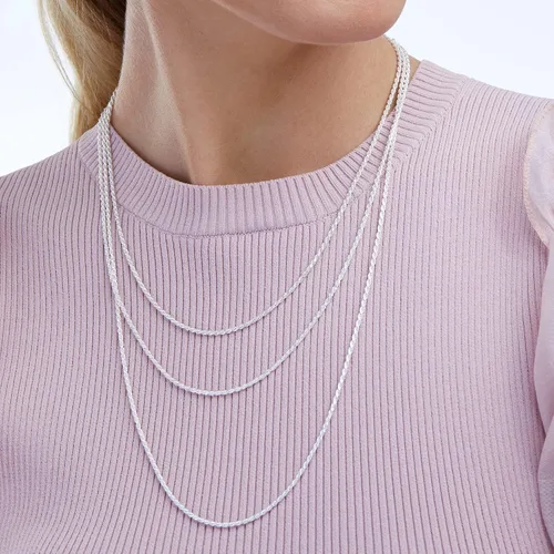 Vista 3 de Tienda Essentials Collar de cadena de cuerda de 14 pulgadas con corte de diamante de plata de ley