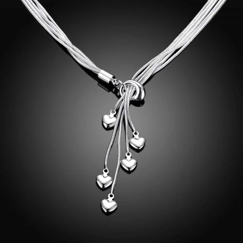 Vista 2 de Xfome Style cadena de cinco líneas de plata esterlina 925 con brazalete de pulsera de cinco corazones