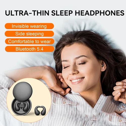 Vista 2 de Auriculares pequeños invisibles para dormir de lado, auriculares inalámbricos Bluetooth planos, con enmascaramiento de ruido, auriculares discretos