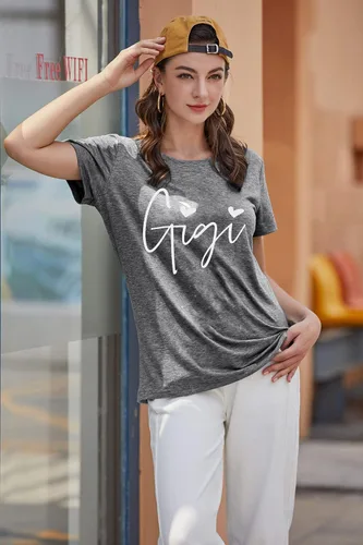 Vista 4 de Gigi - Camisetas para abuela, mujer, con gráfico Gigi con corazones, de manga corta