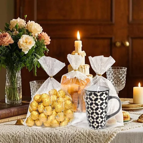 Vista 6 de QOIUSO 100 piezas de bolsas de celofán transparentes: bolsas de celofán de 10x14 pulgadas con lazos para embalar dulces, galletas y regalos, bolsas