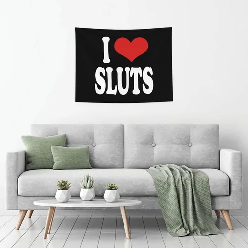 Vista 6 de Tapiz decorativo de pared con texto en inglés "I Love Sluts" para dormitorio, sala de estar, 29 x 37 pulgadas