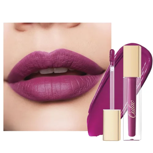 Vista 24 de Oulac Lápiz labial mate rosa para mujeres, lápiz labial líquido duradero de color rosa intenso, color de labios de alto impacto con cobertura total