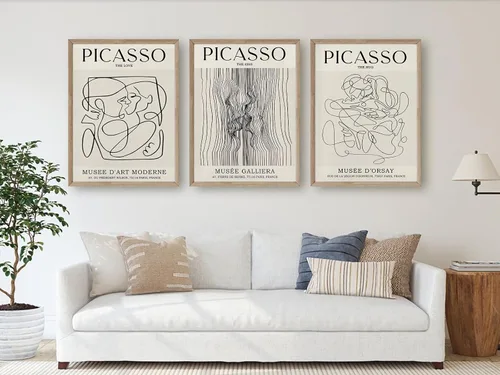 Vista 7 de Picasso - Póster de pared abstracto de líneas femeninas para dormitorio, Picasso The Kiss, The Love, The Hug, juego de decoración de pared, pintura