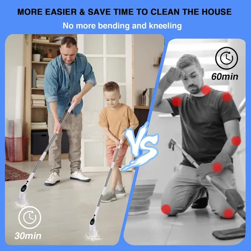 Vista 5 de Depurador eléctrico giratorio, limpiador eléctrico inalámbrico para bañera y azulejos con transmisión de voz de 3 velocidades 9 cabezales limpios