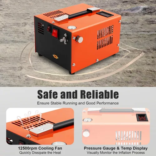 Vista 7 de Compresor de aire PCP, bomba de aire de alta presión de 4500 PSI, compresor de pistola de aire PCP de 12 V CC/110 V CA con motor sin escobillas