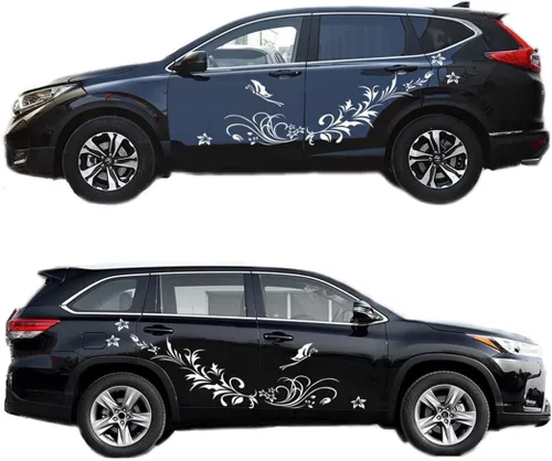 Vista 11 de Calcomanías decorativas talladas con flores huecas y mariposas, antiarañazos, para automóviles, furgonetas, SUV, camiones, juego de 3 piezas (negro)