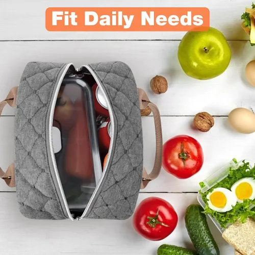 Vista 8 de Lekesky Lonchera para mujer, lonchera aislada, bonita bolsa de almuerzo a prueba de fugas para el trabajo de adultos, color gris