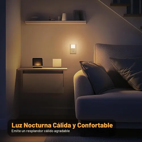 Vista 3 de JandCase Luces nocturnas LED – Paquete de 2, luces nocturnas blancas suaves con sensor de atardecer a amanecer para dormitorio, baño, escaleras