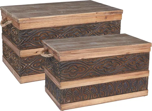 Vista 16 de Household Essentials Baúl decorativo de estilo victoriano, acabado en madera envejecida y acentos metálicos, con tapa completamente abierta y asas
