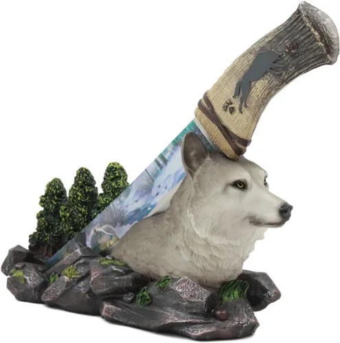 Vista 4 de Ebros Animal Spirit Alpha Grey Wolf in Mountain Forest - Estatua de centro de mesa con hoja de acero inoxidable con hoja de acero inoxidable