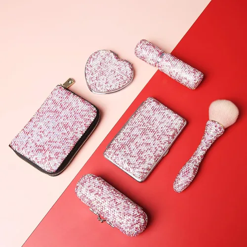 Vista 8 de AsAlways Funda con cremallera multicapa con diamantes de imitación RFID, cartera pequeña delgada para mujer, Rosado, Moderno
