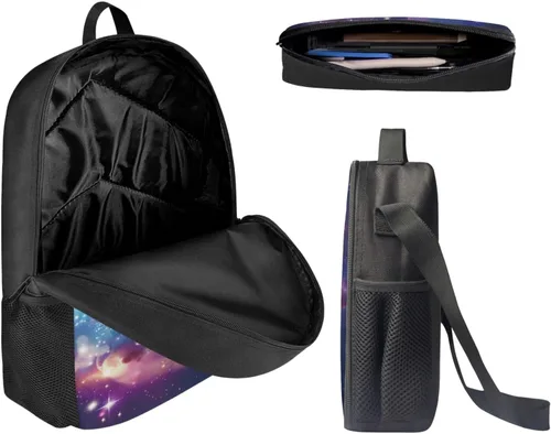 Vista 153 de HUGS IDEA Juego de 3 bolsas escolares con aislamiento térmico para el almuerzo, estuche para lápices