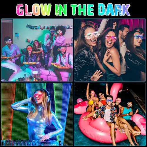 Vista 2 de 72 pares de lentes LED de 6 colores iluminados, persianas que brillan en la oscuridad, gafas de sol intermitentes de neón para adultos y niños que