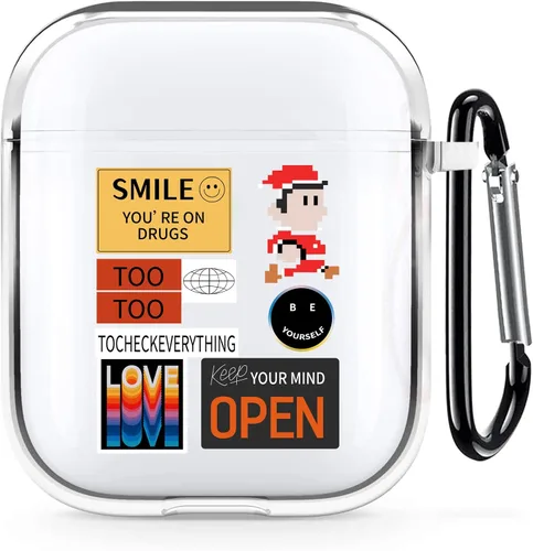 Vista 17 de Funda transparente para AirPods de 2ª generación de 1ª generación, diseño de gatito kawaii para mujeres, hombres y niños, funda de carga de TPU