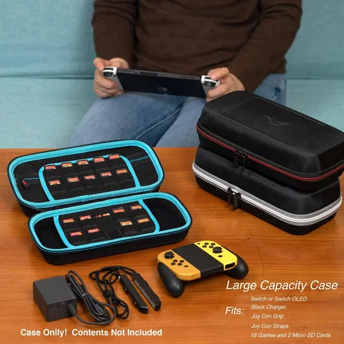 Vista 6 de ButterFox Switch Carrying Case for Nintendo Switch OLED, Fits Charger, Joy Con Grip, 18 Games and Protective Case (BlackRed)