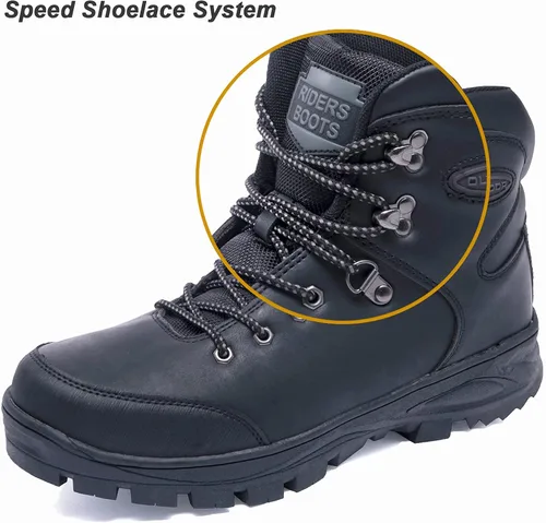 Vista 5 de TFO Botas de senderismo para hombre al aire libre, senderismo, montañismo, equitación, viajes, ocio, zapatos de media parte superior, Negro